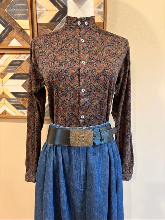 Ralph Lauren Tops - Vintage Ralph Lauren Blue Label 90s Paisley Cotton Button-Up High Neck Top Small